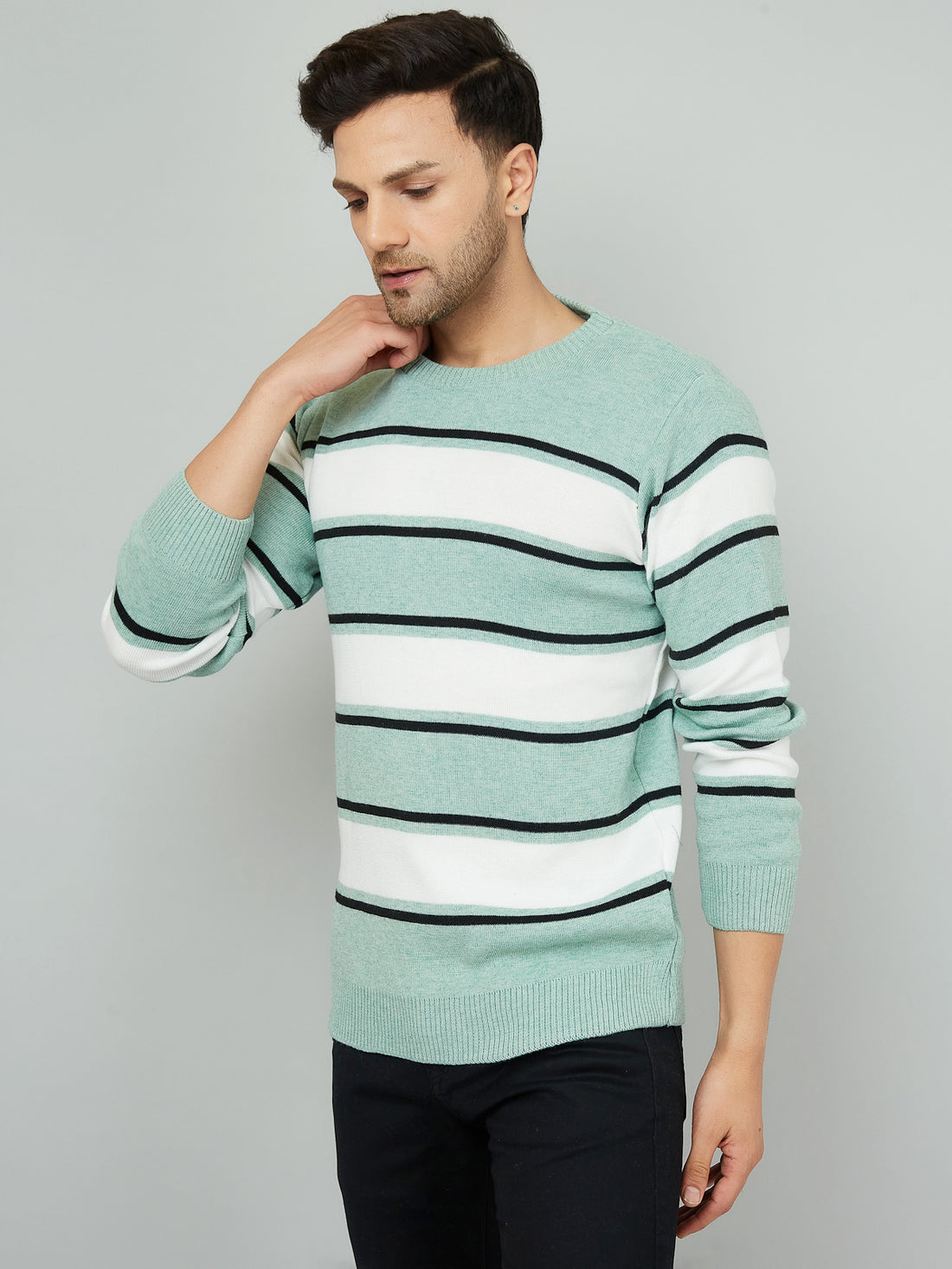 MENS ROUND NECK STRIPES SWEATER