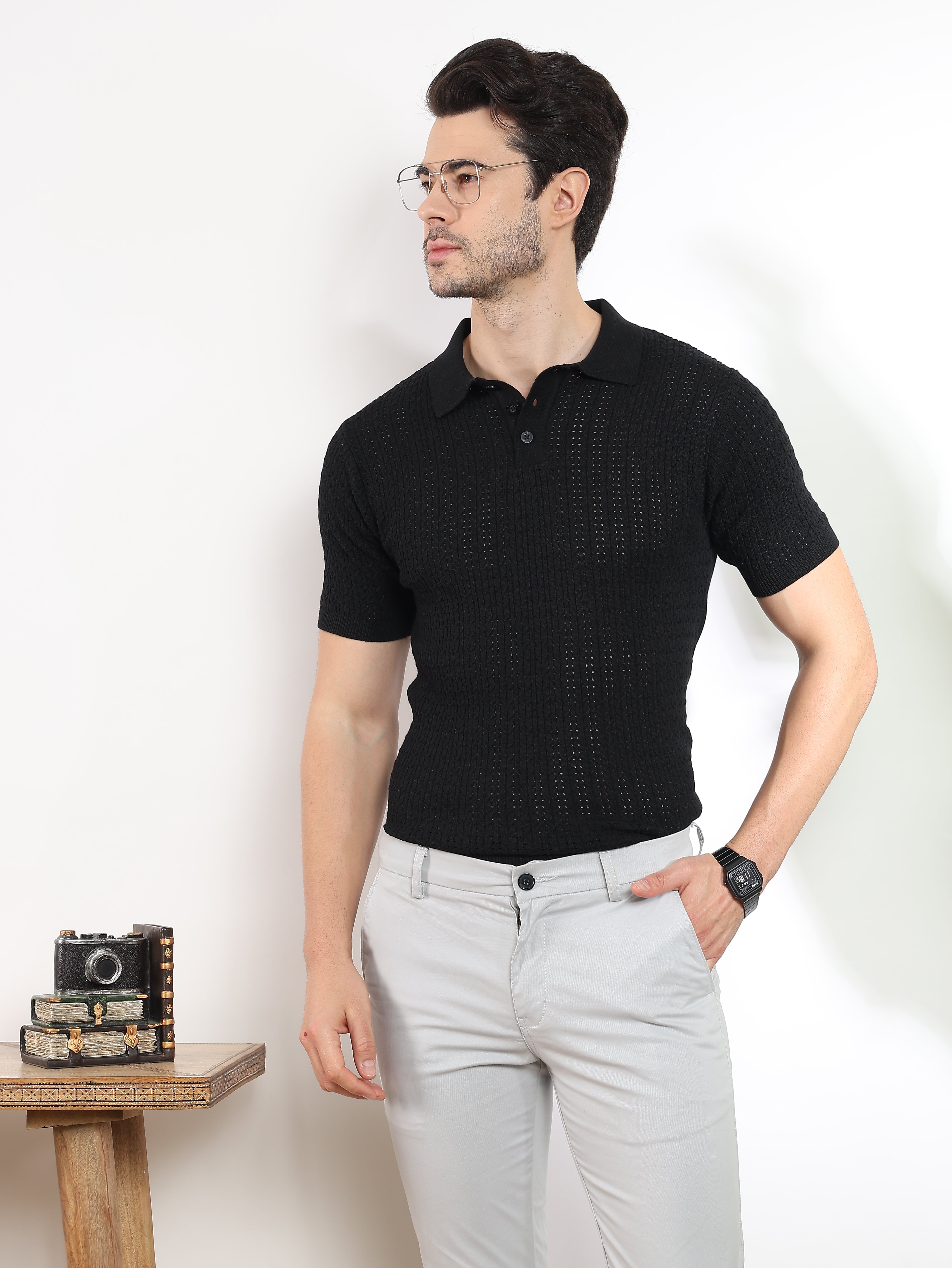 Kvetoo Men Cotton Knitted Polo T shirt For Men