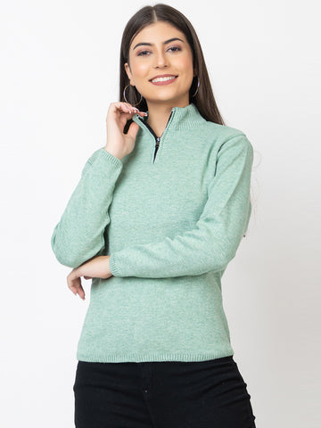 WOMEN HALF ZIPPER PLAIN SWEATER