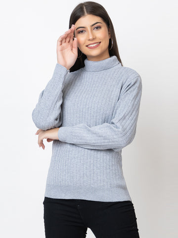 WOMEN HIGH NECK PLAIN SWEATER