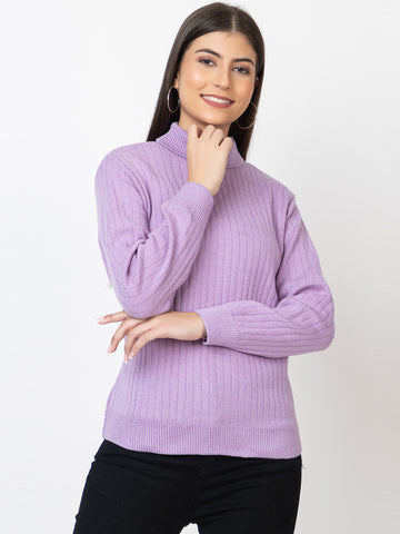 WOMEN HIGH NECK PLAIN SWEATER