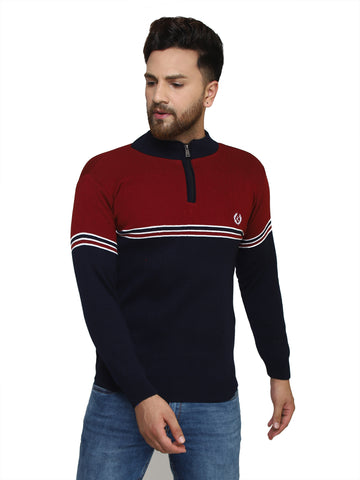 MENS HALF ZIPPER STRIPES SWEATER