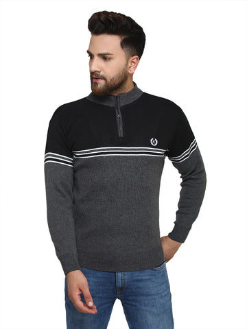 MENS HALF ZIPPER STRIPES SWEATER