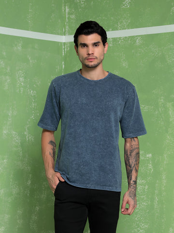 Premium Men's Denim Wash T-Shirt | Regular Fit Round Neck Cotton Tee