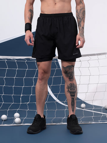 Men's Black Double Layer Shorts