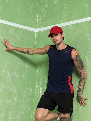 Men's Sleeveless Gym NavyRed Tank Top