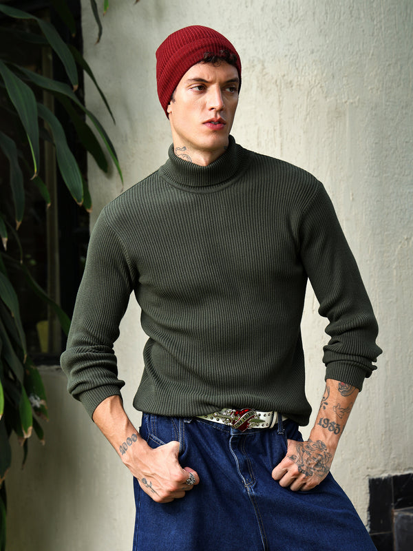 Kvetoo Mens High Neck Rib Knitted Sweater