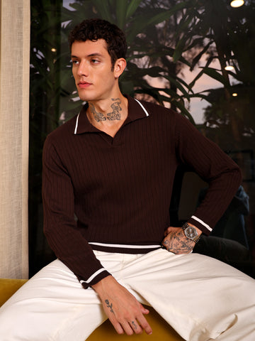 Kvetoo Full Sleeve Winter Wear Woolen Johnny Collar Polo Sweater for Men