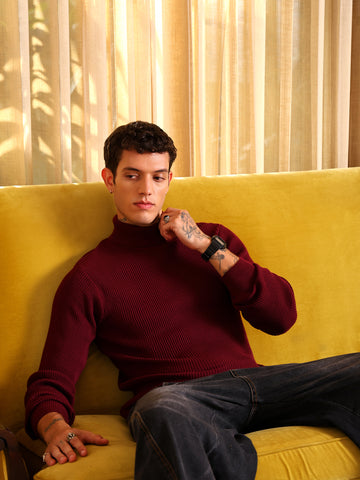 Kvetoo Mens High Neck Rib Knitted Sweater
