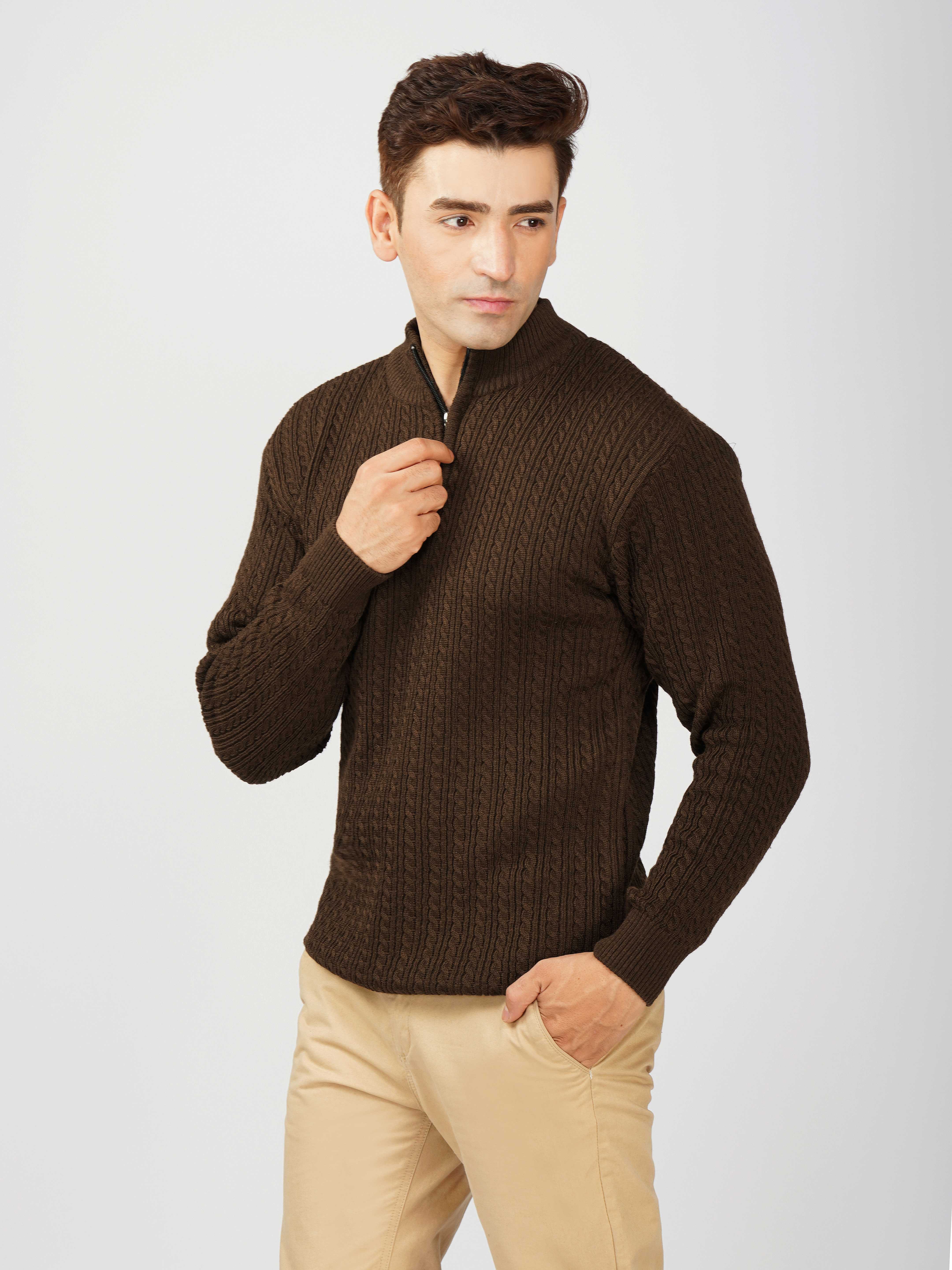Kvetoo Men's Quarter Zip Wool Blend Cable Knit Sweater for Winter