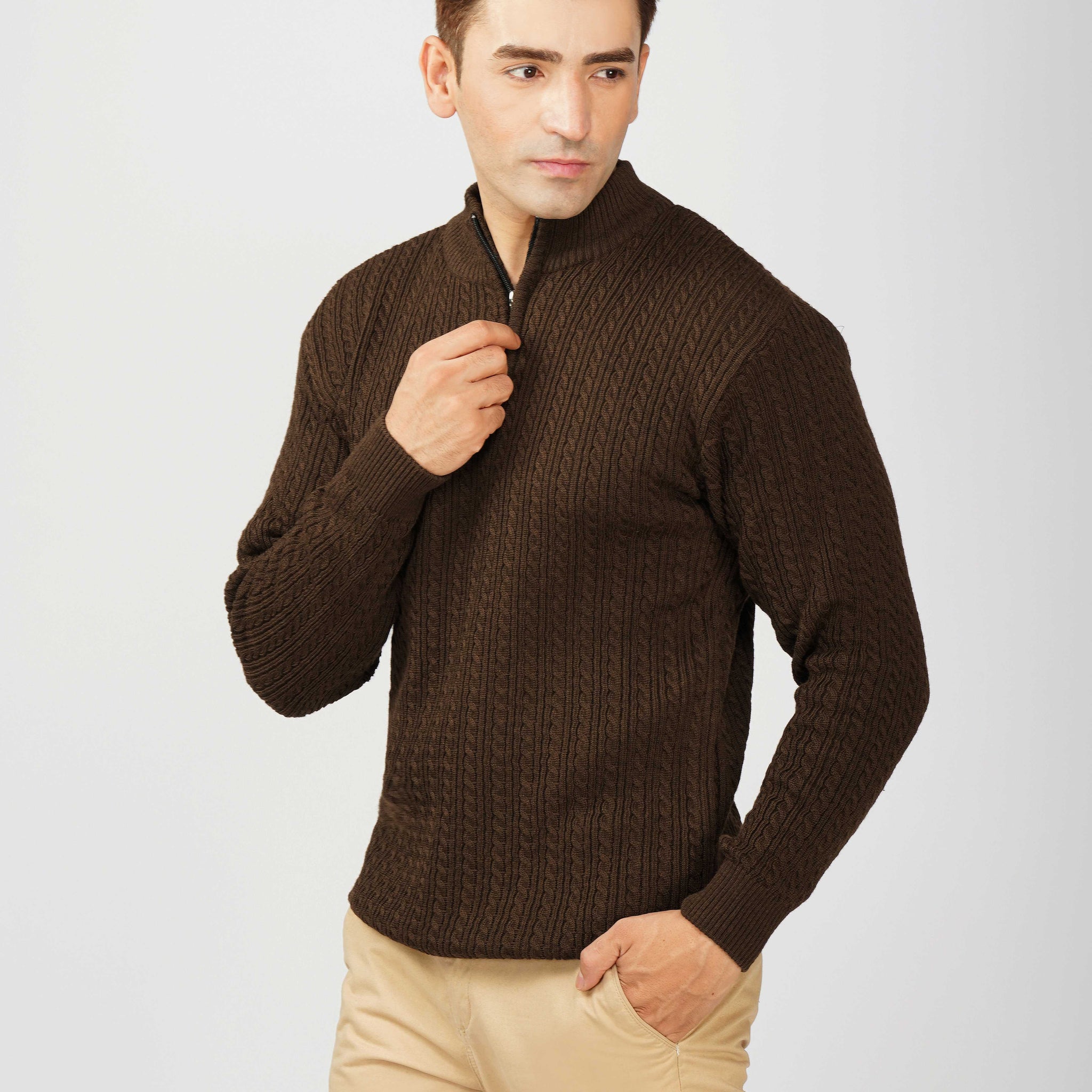 Kvetoo Men’s Quarter Zip Wool Blend Cable Knit Sweater for Winter