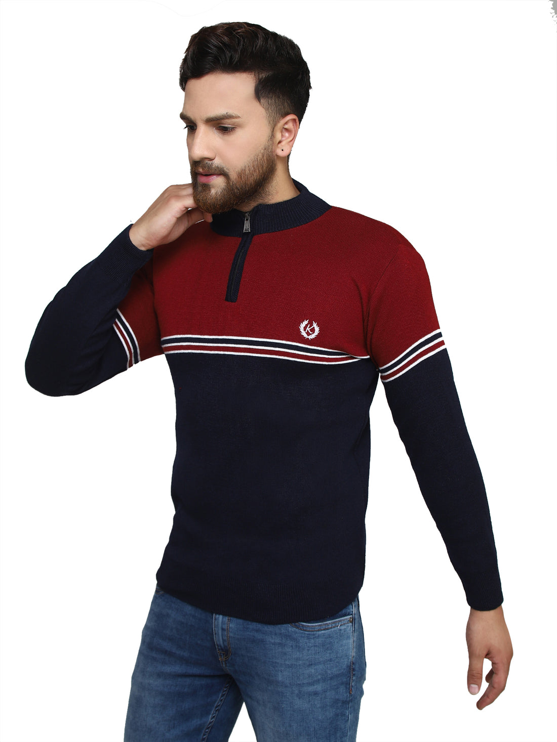 MENS HALF ZIPPER STRIPES SWEATER