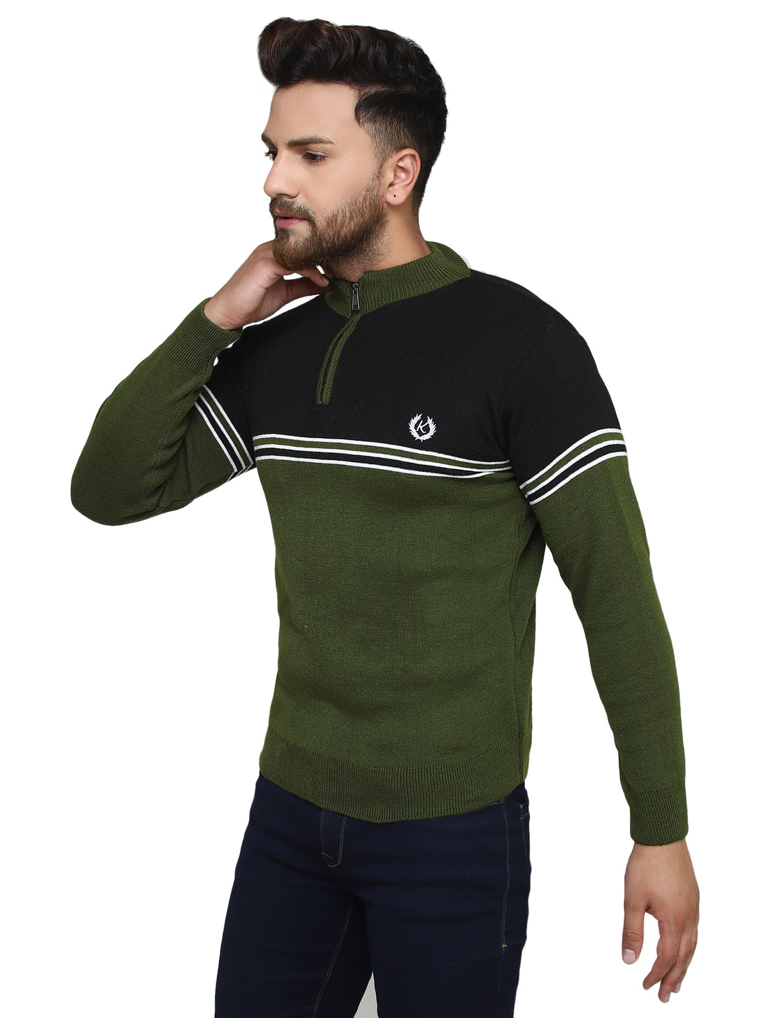 MENS HALF ZIPPER STRIPES SWEATER