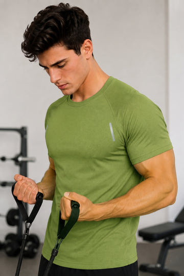 Men's Olive Round Neck Printed T shirt