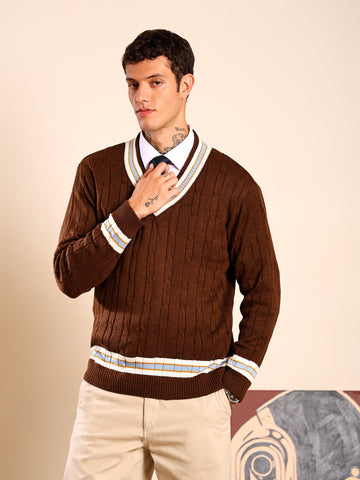 Kvetoo Men Cable Knit Designer Full Sleeves Sweater