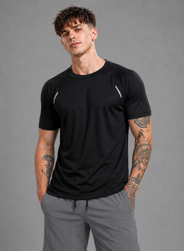 Men's Black Round Neck Printed T shirt