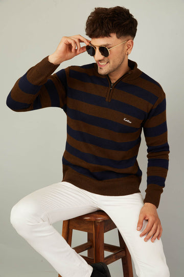 MENS HALF ZIPPER STRIPES SWEATER