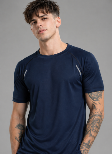 Men's Navy Round Neck Printed T shirt