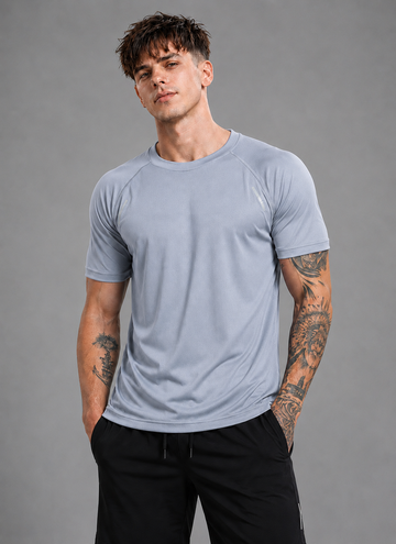 Men's Light Grey Round Neck Printed T shirt