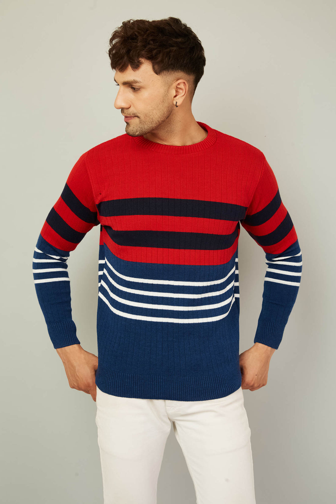 MENS ROUND NECK STRIPES SWEATER