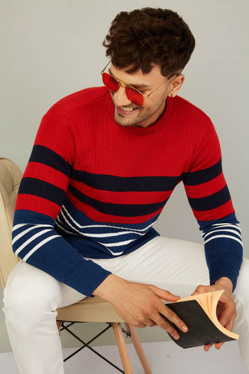 MENS ROUND NECK STRIPES SWEATER