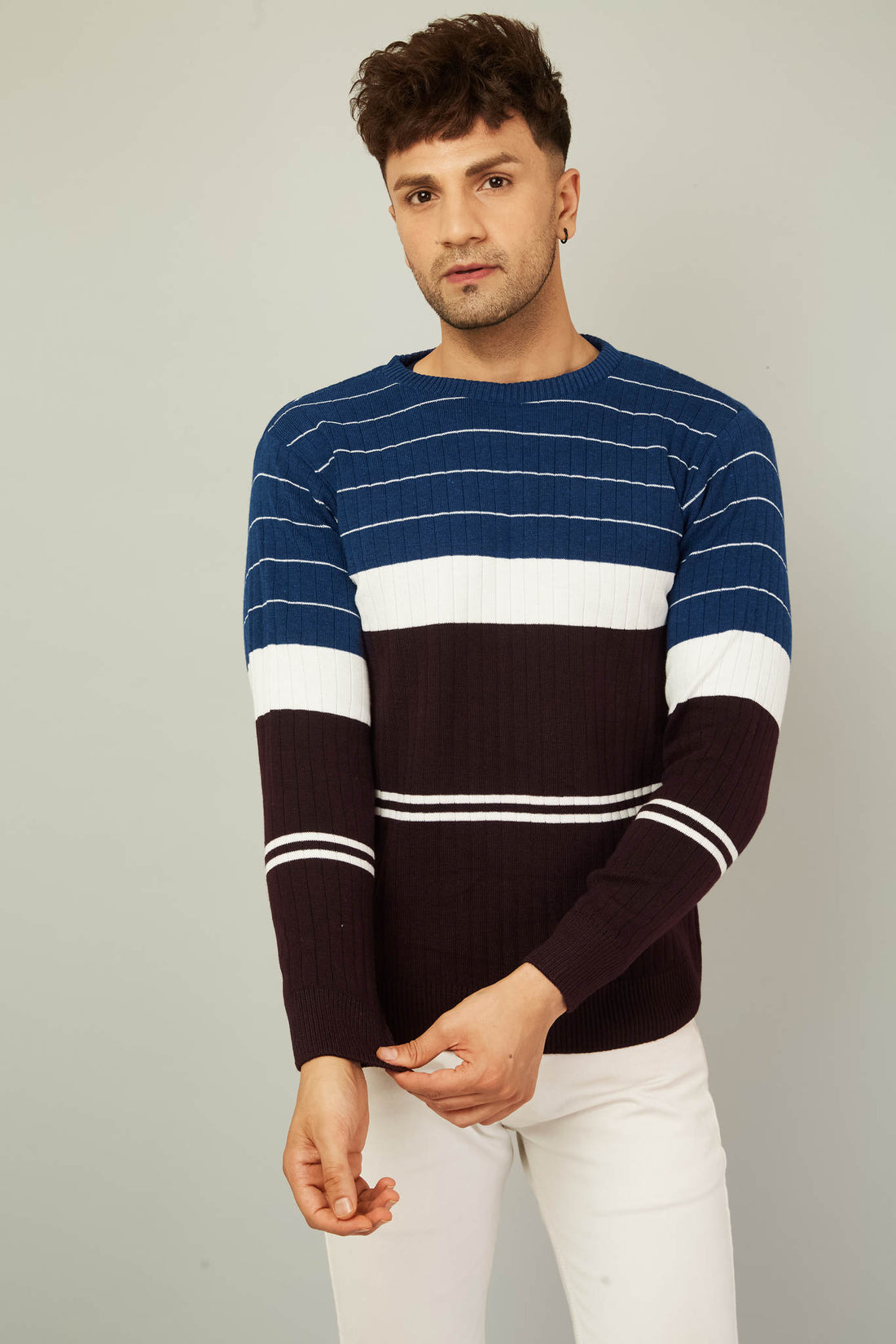 MENS ROUND NECK STRIPES SWEATER