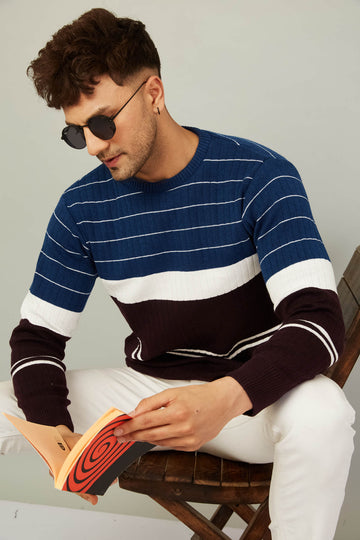 MENS ROUND NECK STRIPES SWEATER