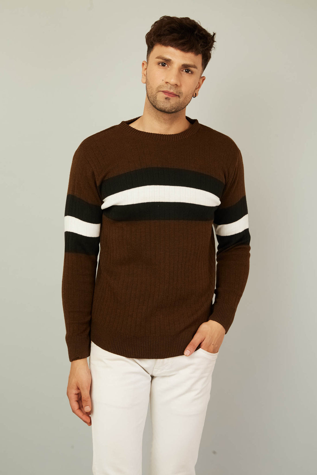 MENS ROUND NECK STRIPES SWEATER