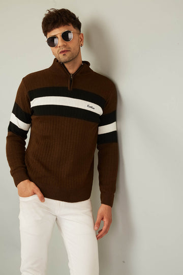 MENS HALF ZIPPER STRIPES SWEATER