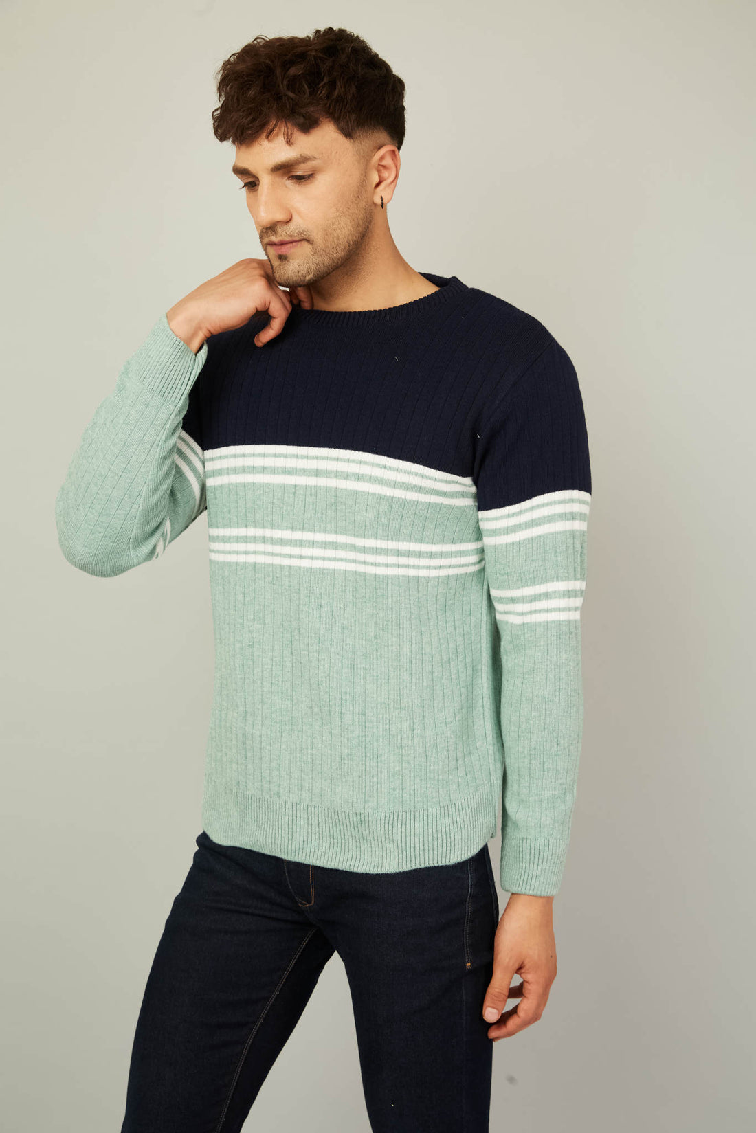 MENS ROUND NECK STRIPES SWEATER