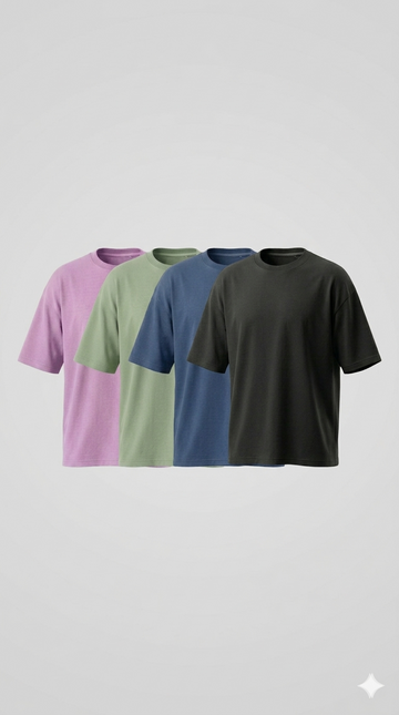 Kvetoo Men's Round Neck T-Shirt | Cotton Blend Regular Fit Tee | Combo Pack of 4 Tees