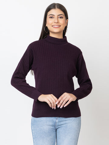 WOMEN HIGH NECK PLAIN SWEATER