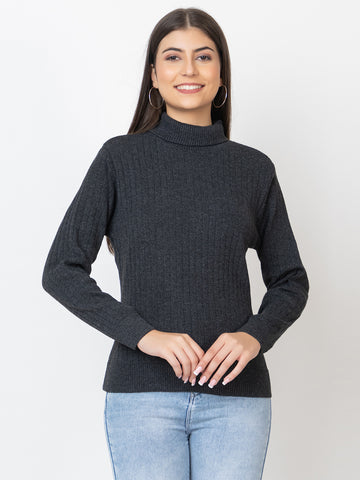 WOMEN HIGH NECK PLAIN SWEATER