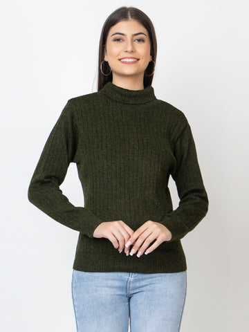 WOMEN HIGH NECK PLAIN SWEATER