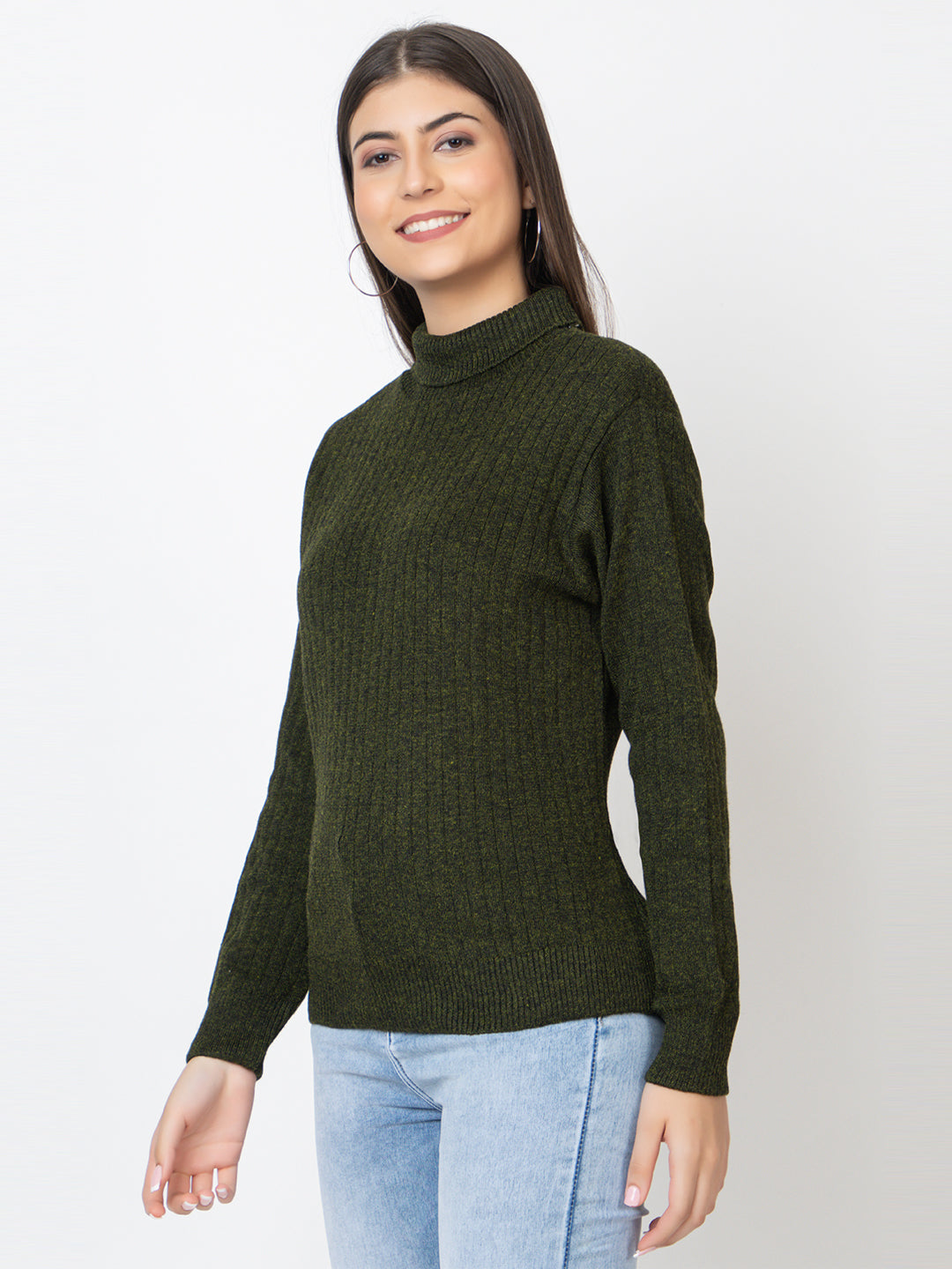 WOMEN HIGH NECK PLAIN SWEATER