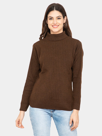 WOMEN HIGH NECK PLAIN SWEATER