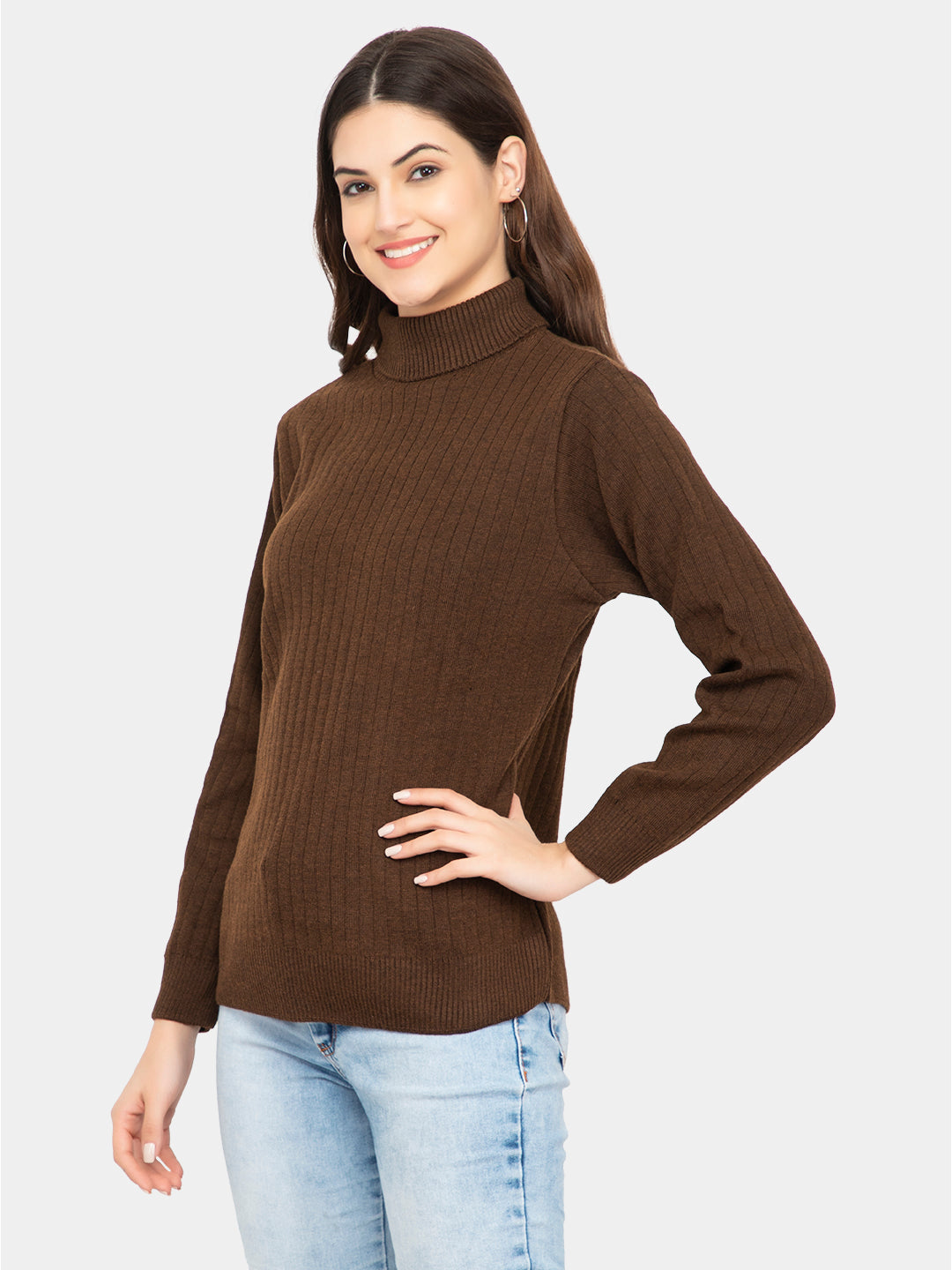 WOMEN HIGH NECK PLAIN SWEATER