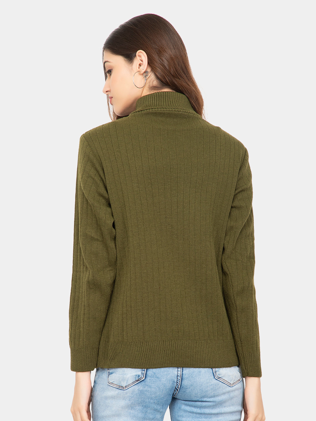 WOMEN HIGH NECK PLAIN SWEATER