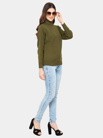 WOMEN HIGH NECK PLAIN SWEATER