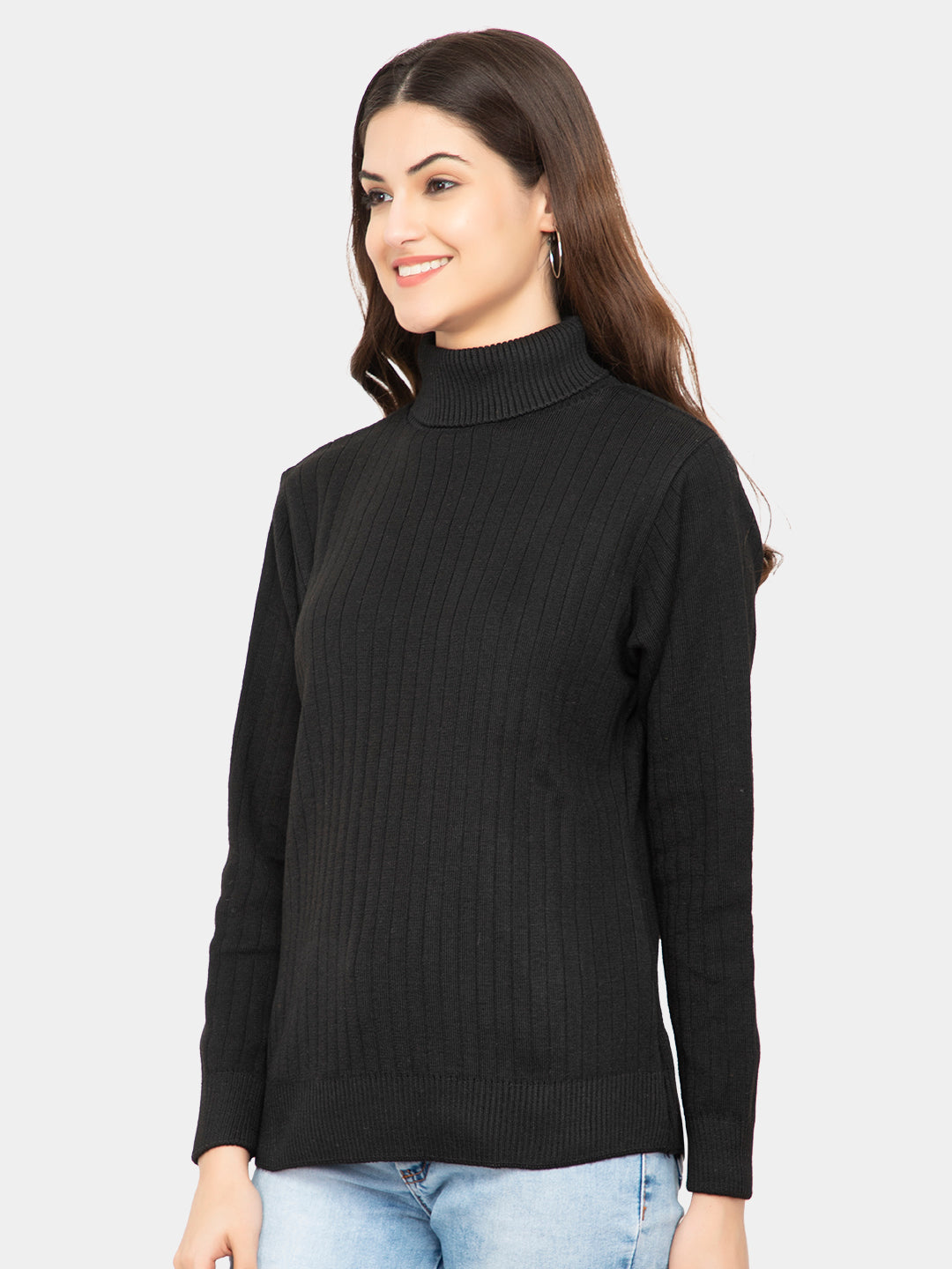 WOMEN HIGH NECK PLAIN SWEATER