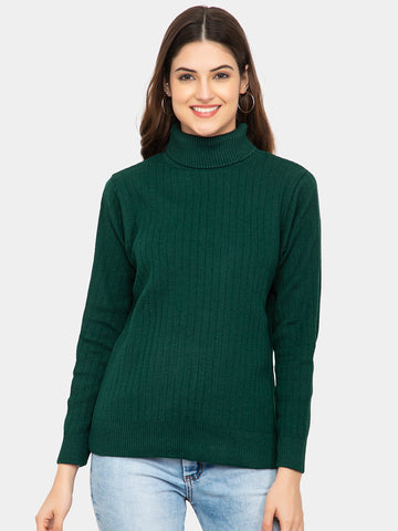 WOMEN HIGH NECK PLAIN SWEATER