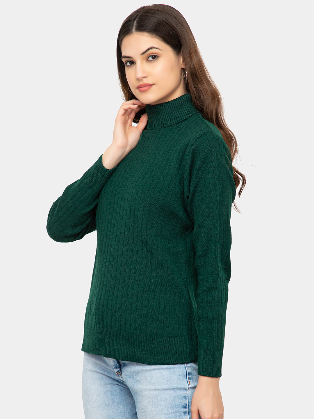 WOMEN HIGH NECK PLAIN SWEATER