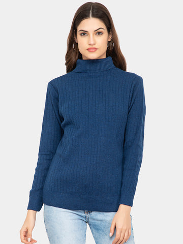 WOMEN HIGH NECK PLAIN SWEATER