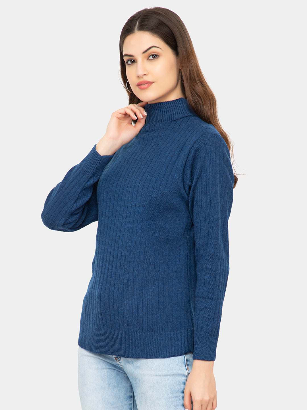 WOMEN HIGH NECK PLAIN SWEATER