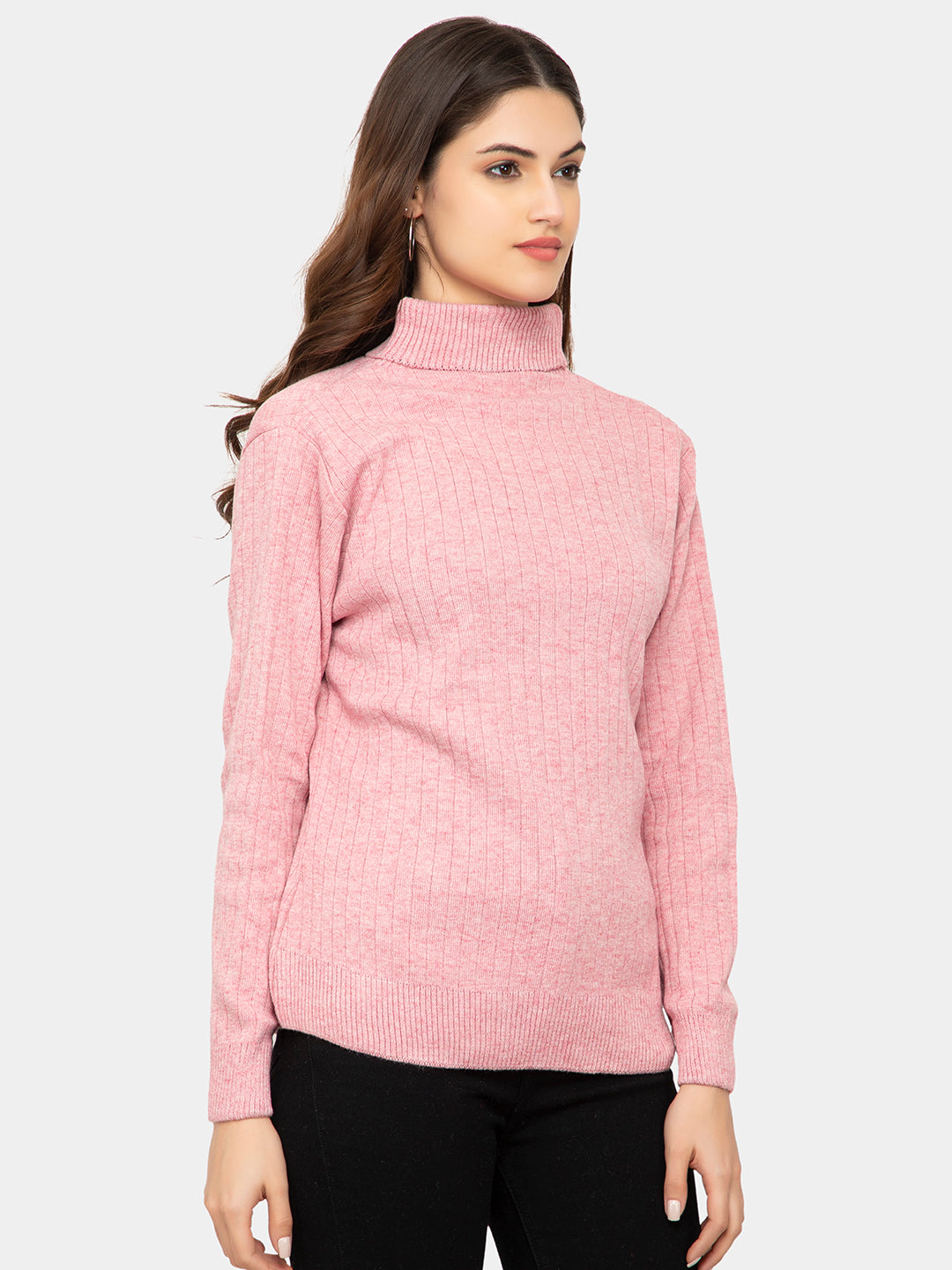 WOMEN HIGH NECK PLAIN SWEATER