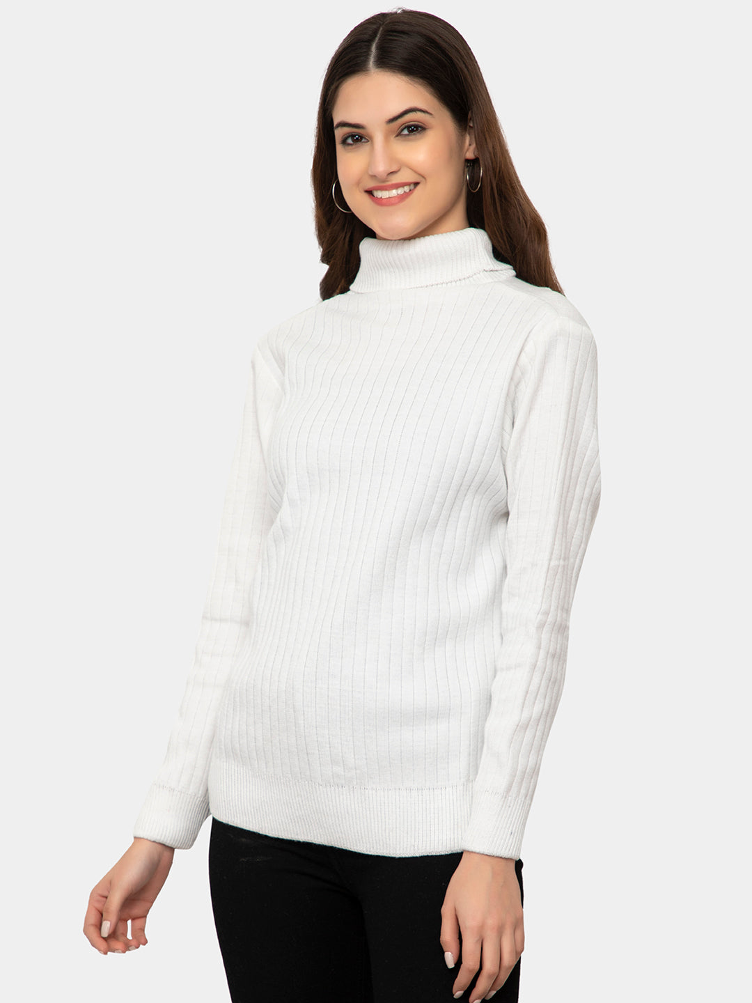 WOMEN HIGH NECK PLAIN SWEATER