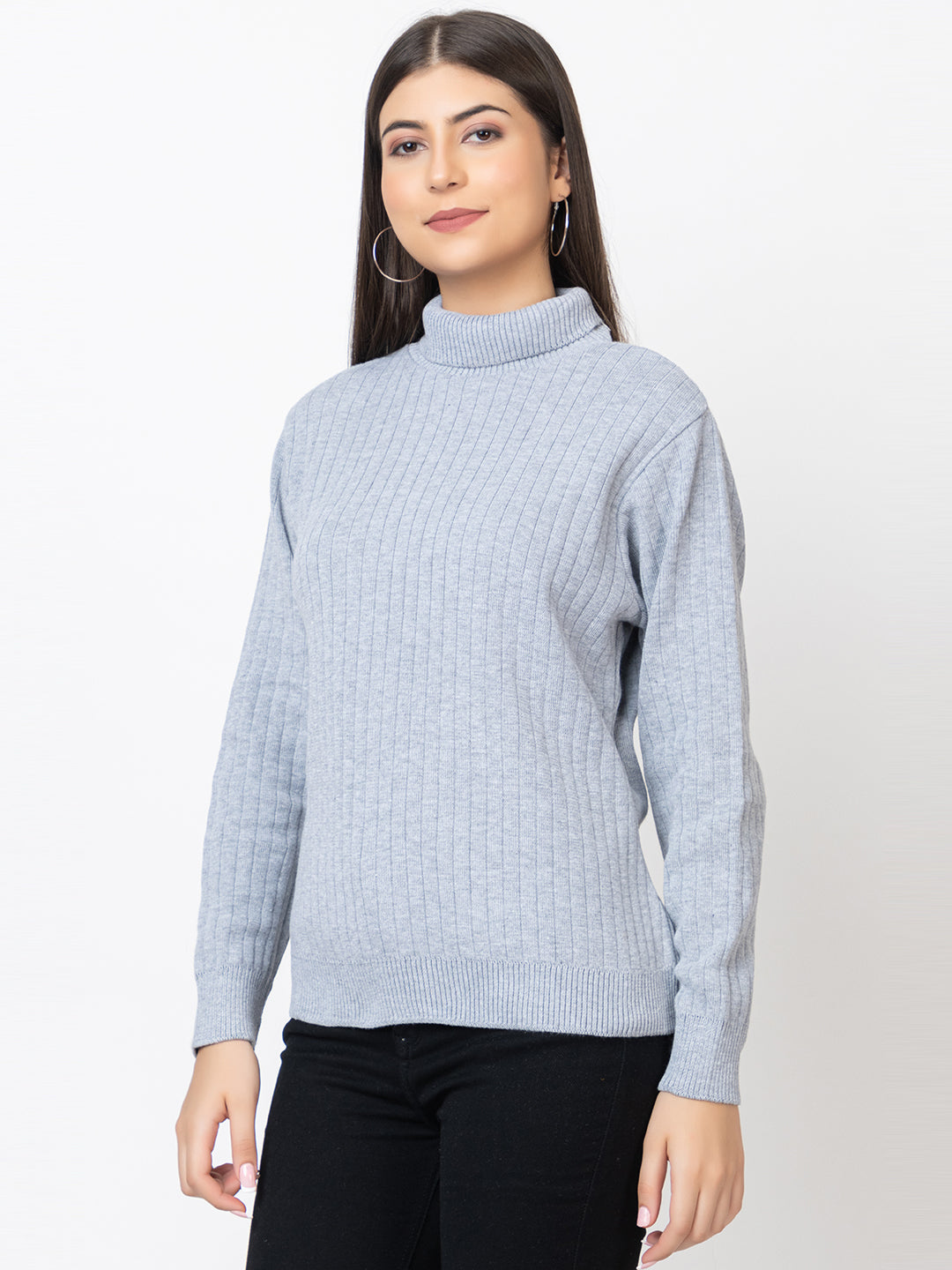 WOMEN HIGH NECK PLAIN SWEATER