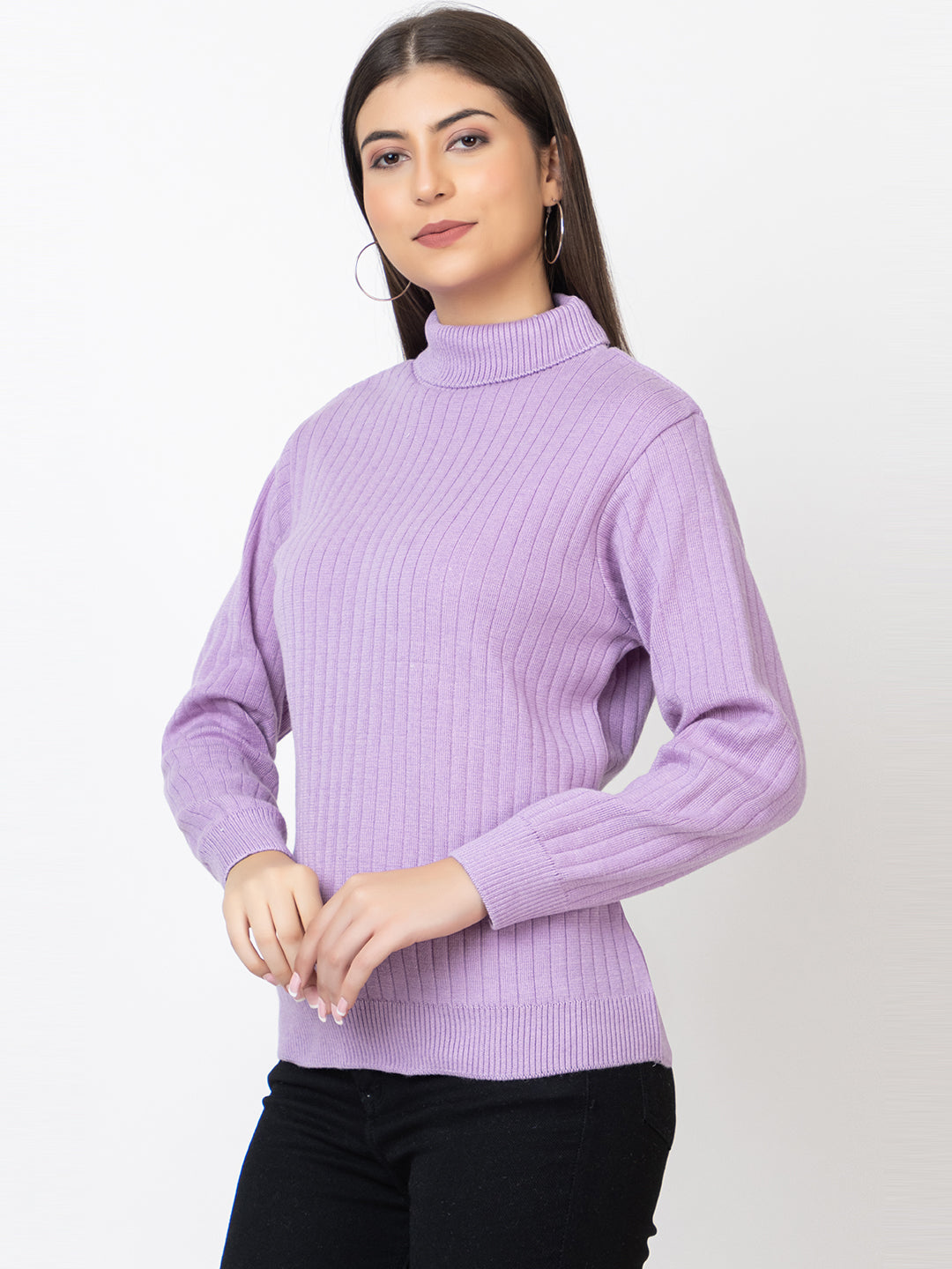 WOMEN HIGH NECK PLAIN SWEATER