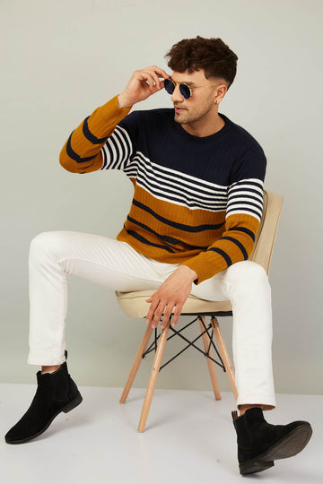 MENS ROUND NECK STRIPES SWEATER