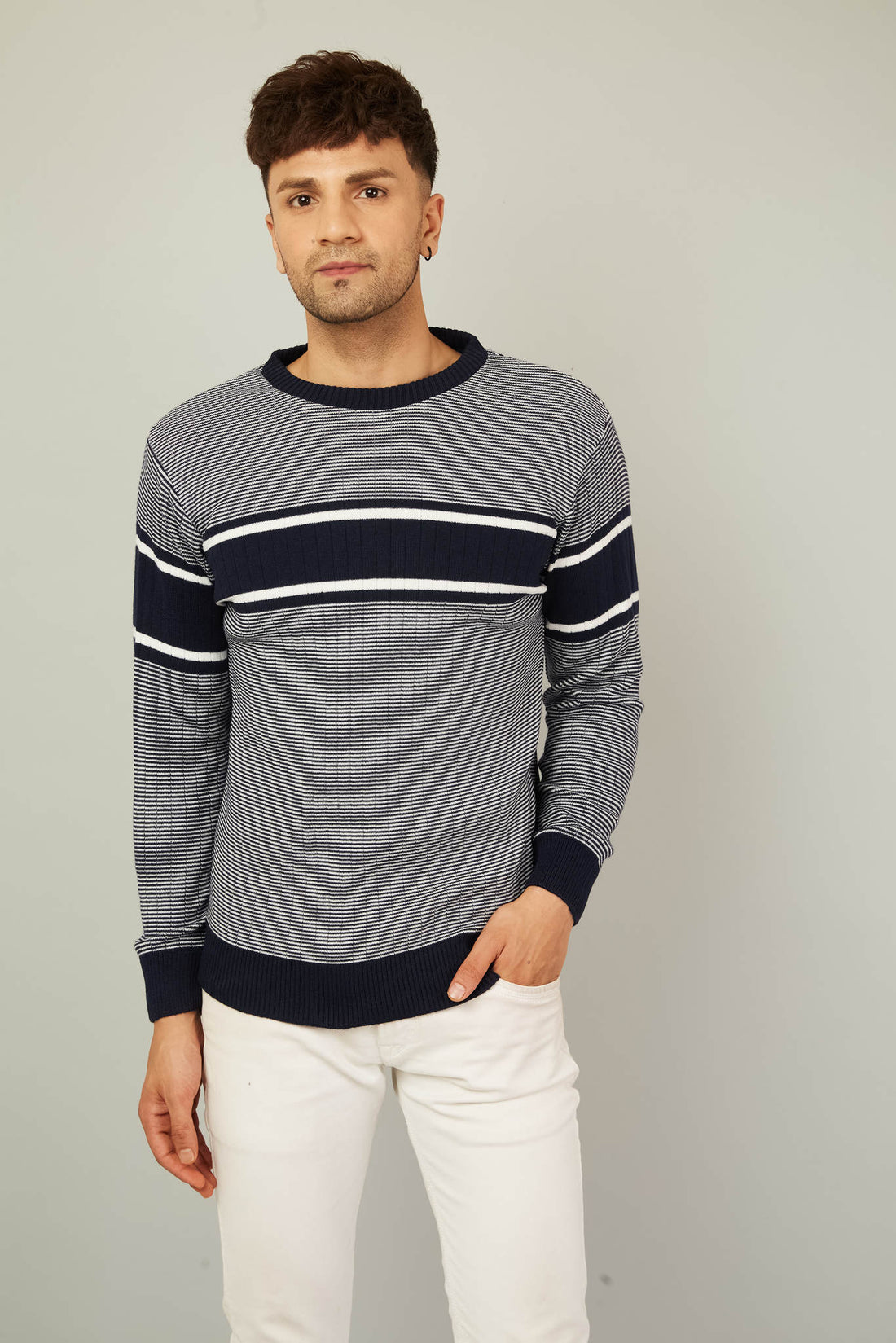 MENS ROUND NECK STRIPES SWEATER